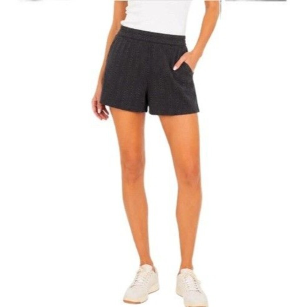 Three Dots Womens Pull On Shorts M Medium Black Textured Floral NWOT Side Pocket